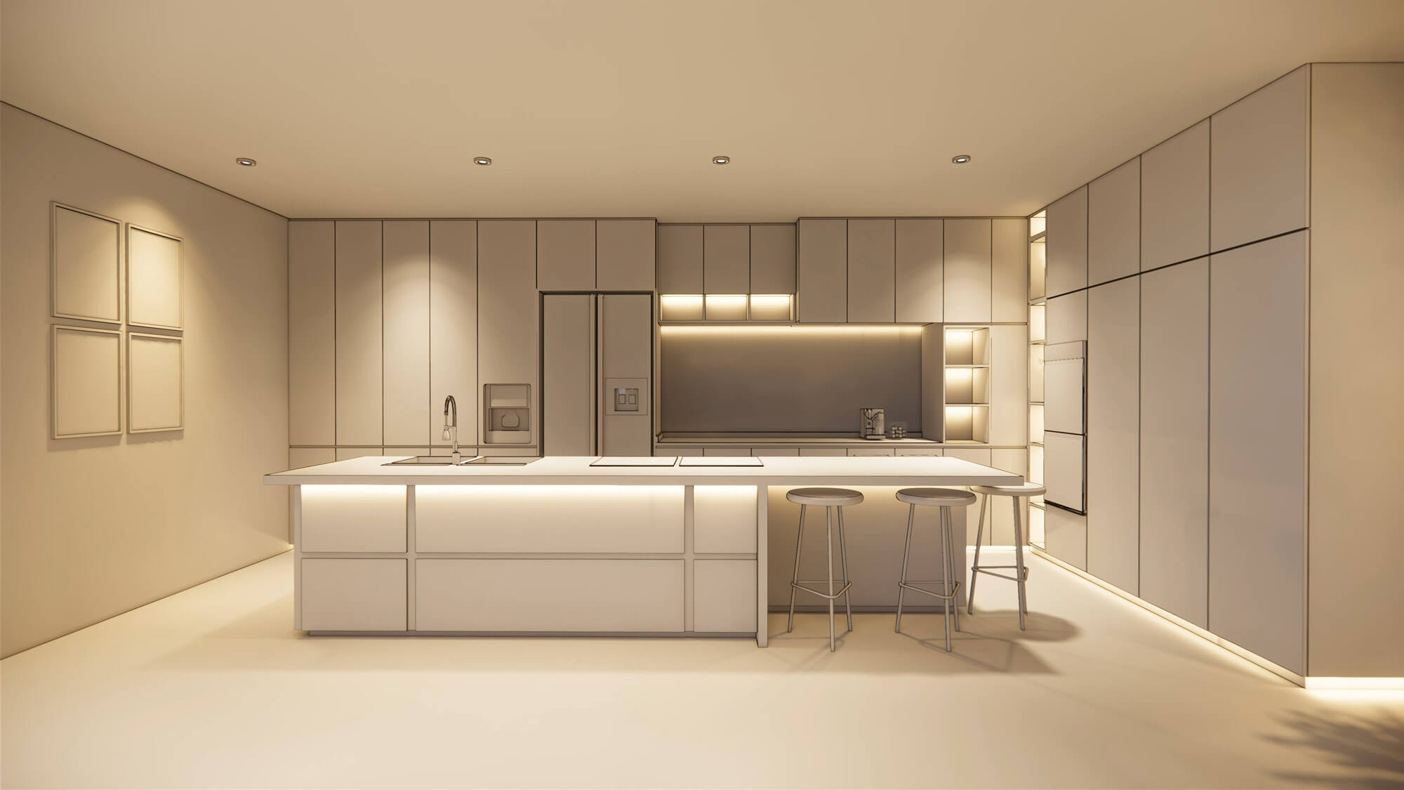 Vista dall&rsquo;alto di una cucina moderna progettata secondo principi ergonomici
