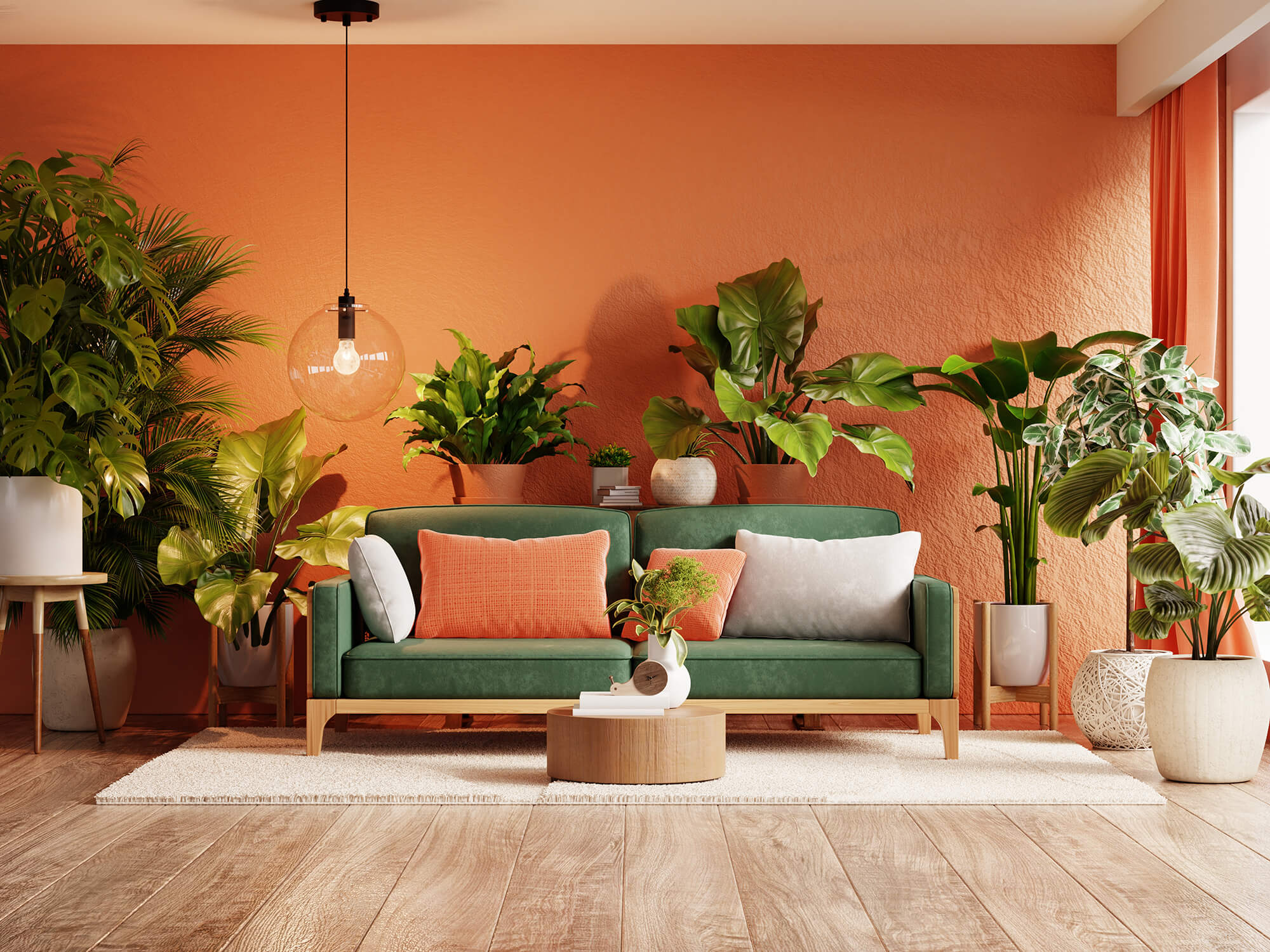 Living room designed with a warm color palette and natural materials that convey a welcoming and emotional comfort.