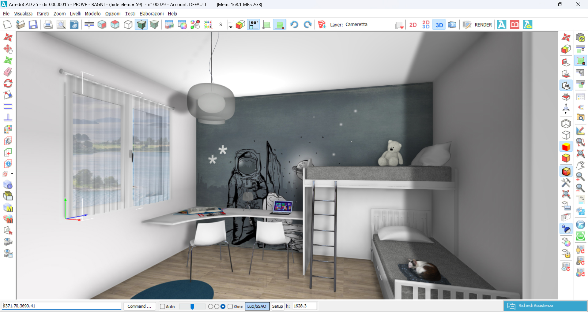 Material transparency preview in the 3D window of ArredoCAD