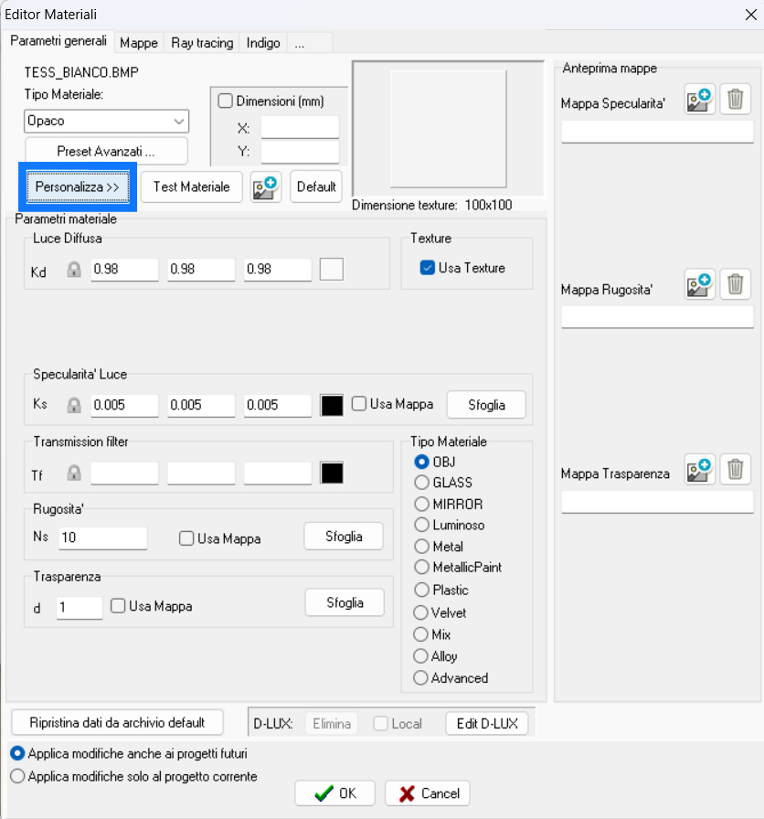 Customize texture window in ArredoCAD.